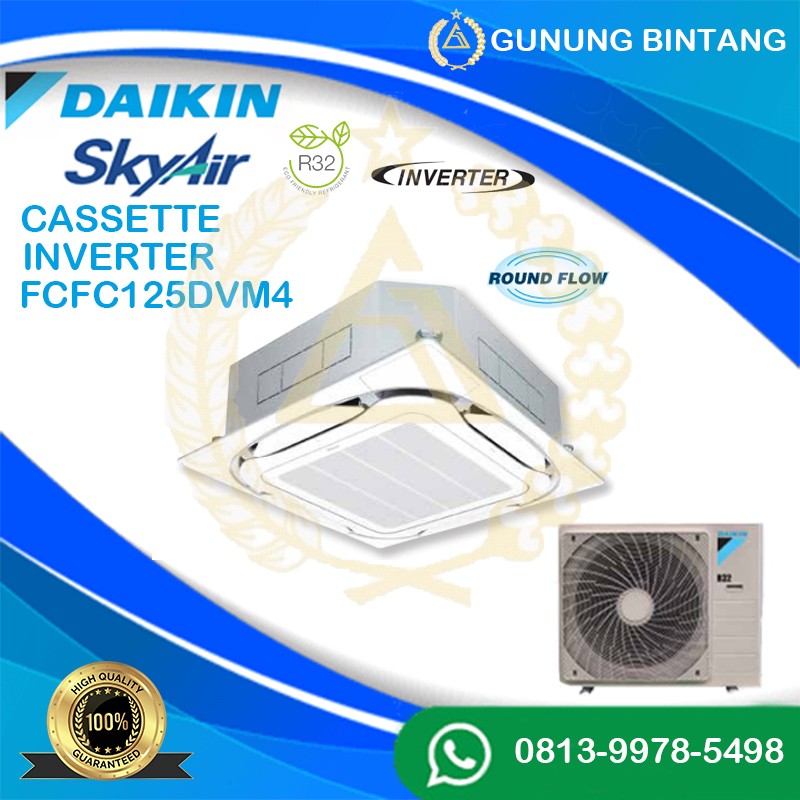 DAIKIN FCFC125DVM4 AC CASSETTE 5 PK INVERTER SKY AIR SERIES 3 PHASE - REMOTE WIRELESS